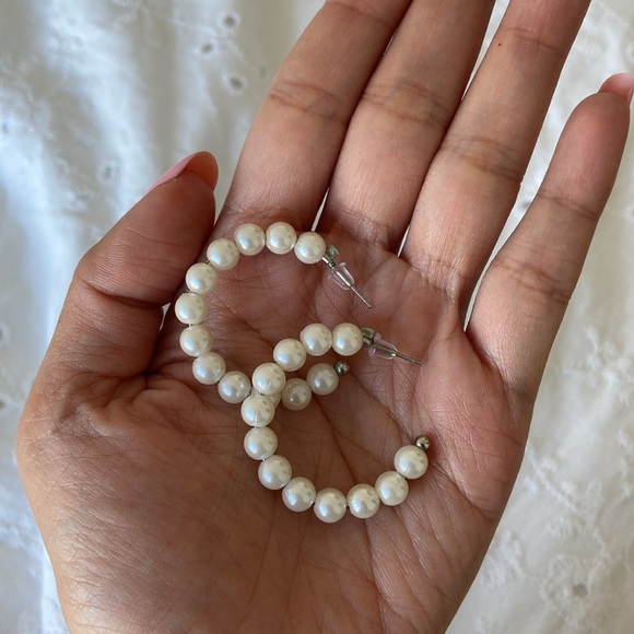 Pearl Beaded Hoop Earrings (Medium) - Picture 2 of 2